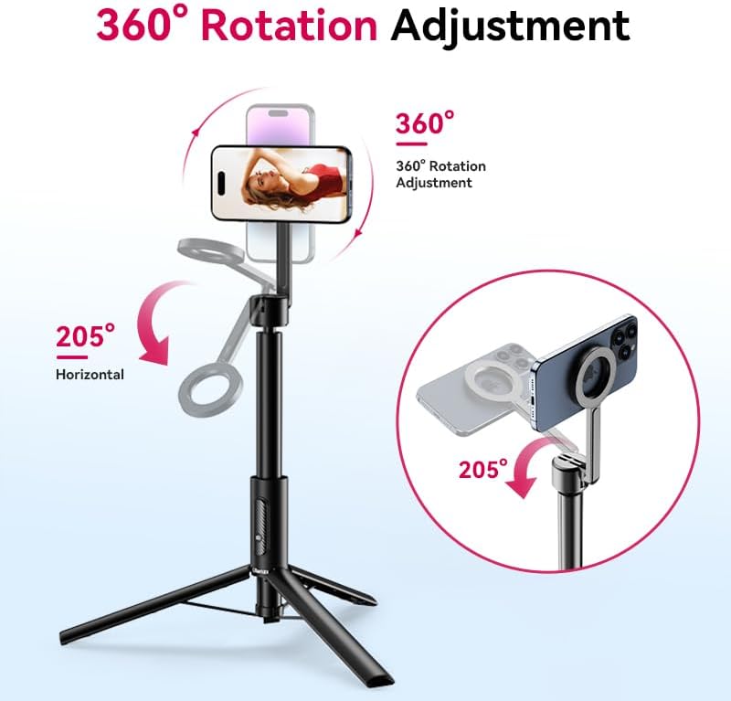 ULANZI 54'' Magnetic Selfie Stick Tripod Pro, All-in-One Phone Tripod w Magnetic Phone Holder & Detachable Wireless Remote, C/W Magsafe, for iPhone 16 15 14 13 12 Series & Android Phones (Black) - Image 8