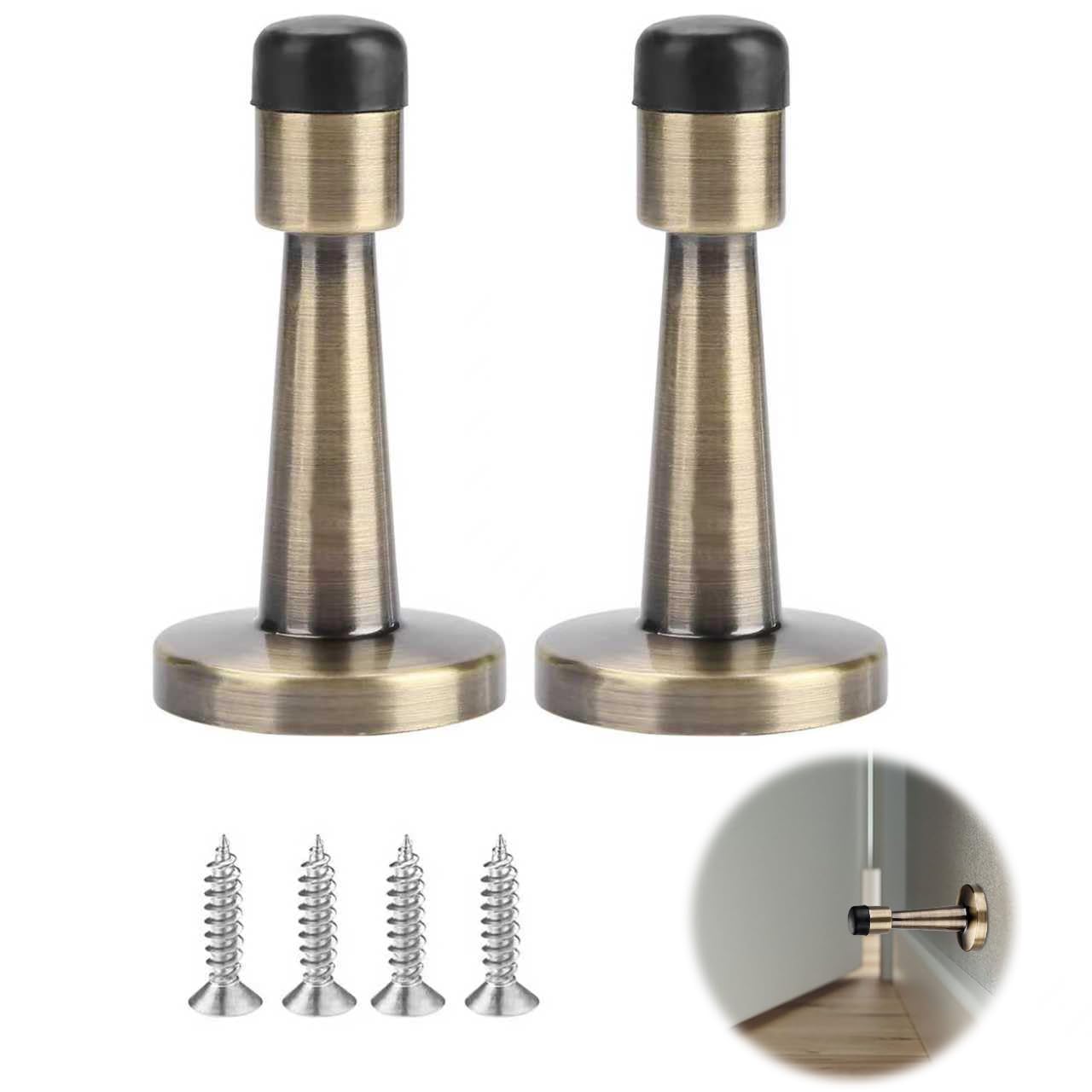 2 Pcs Brass Door Stop, Door Stoppers for Skirtings, Antique Brass Door Stoppers for Walls, Wall Mounted Doors Stopper for Indoor Home, Office and Hotel Use(8x4cm)