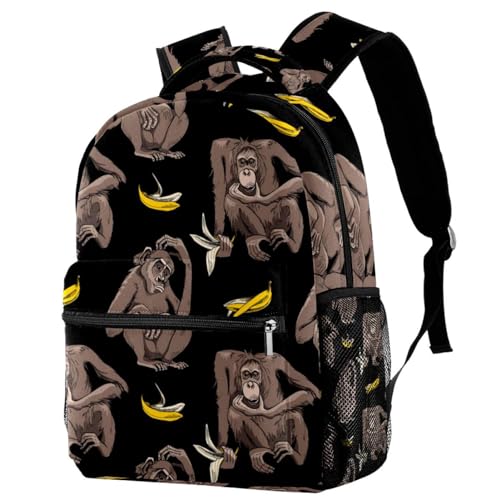 Sac à dos d'école singe et banane multicolore pour ado et fille 40cm