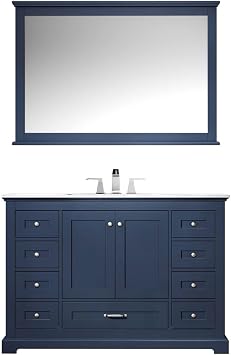 Dukes 48 in. W x 22 in. D Navy Blue Single Bath Vanity, White Quartz Top and 46 in. Mirror