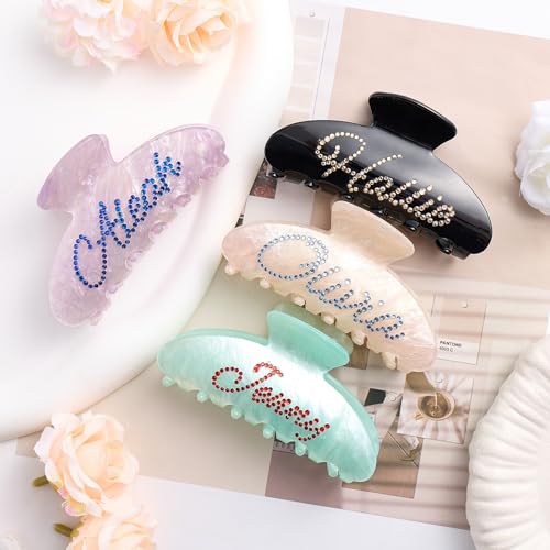 Pinzas para el cabello personalizadas con piedras de cristal para mujer, clip de cabello con letra con diamante, grandes pinzas acrílicas para cabello grueso y fino, regalo para maestras, damas de honor, fiestas y bodas miniatura 3