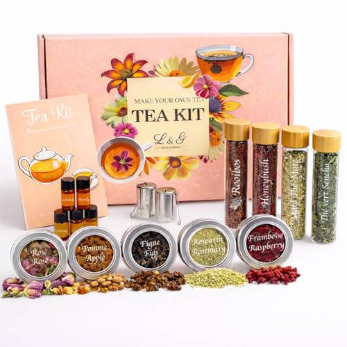 L&G® - Set tè per la preparazione e degustazione - Honeybush, Rooibos, Sancha Green, Maté - Infusori inclusi - Regalo DIY Natale, compleanno - Made in France - Ingredienti e accessori di qualità