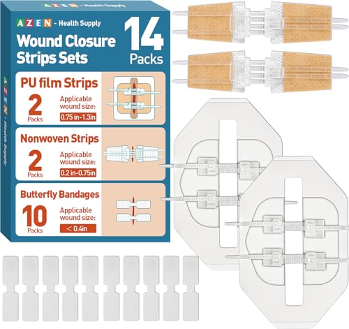 AZEN 14 Pack Emergency Wound Closure Strips, Butterfly Bandages, Emergency Laceration Closure Kit, Repair...