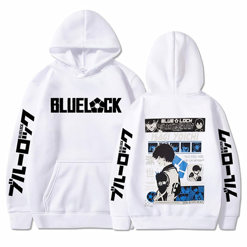Charous Unisex White Anime Blue Lock Cosplay Isagi Yoichi Cartoon Print Hoodie,Thickened Soft Sweatshirts Used For Manga Fans Gift