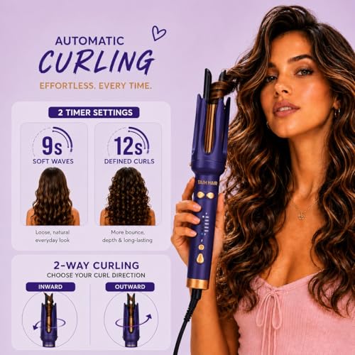 Image of Tash Hair 2 in 1 Hair Curler Machine & Straightening Brush Combo for Women- 3 Heat Modes, 2 Curl Timers, Ionic Technology for Frizz-Free Finish, Automatic Inward & Outward Curling (1 Year Warranty)