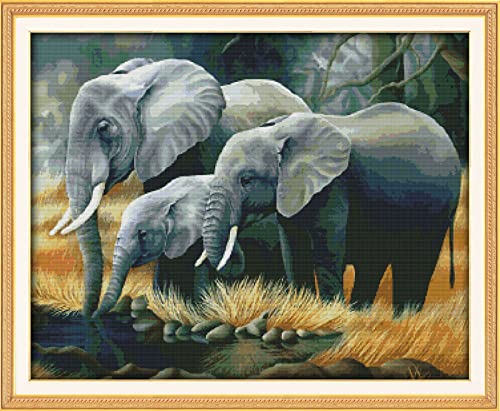 Kit point de croix complet 11CT famille éléphants DIY 40x50