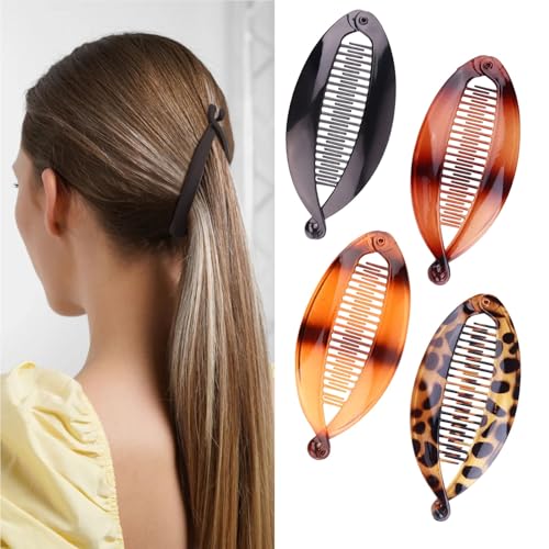 ZUWIJEQ 4 Pcs Fermaglio Capelli Donna Banana,Mollette Capelli Donna,Accessori Capelli,Fermagli per Capelli a Banana Retrò,Hair Clips,Pinze a Coda di Pesce Ragazze per Sport