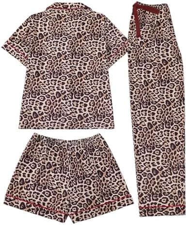 Pyjama Femme 2 Pièces Léopard – Doux, Confortable, Col V, Détente à La Maison, Taille XXL