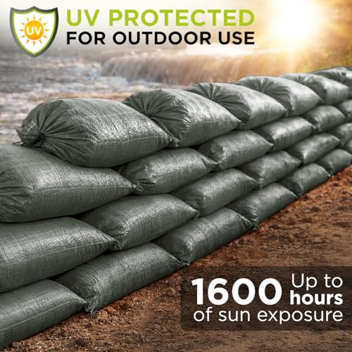 Heavy Duty Sand Bags Pack of 5, Army Green Empty Sandbags with Built-In Ties, Woven Polypropylene UV Protection 1600 Hours, Fillable Bags for Flood Control, Weight, 18x30 inches, 75 Pounds Volume by Keep N Store - Used condition - Image 6