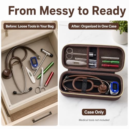 Image of ALKOO Stethoscope Case for 3M Littmann Classic III /Cardiology IV, Brown | for MDF Acoustica Stethoscopes, for Nurses, Doctors, Nursing School Essentials, Students, Clinic, EMS, Travel, Hard Bag Only