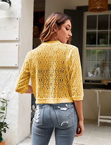 Image of FindThy Women's Casual Summer Lace Cardigan Open Front 3 /4 Sleeve Solid Lace Shrug Cover Up