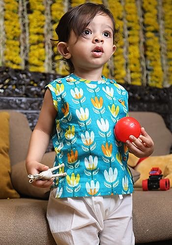 Image of POLKA TOTS Pure Cotton New Born Dress | Ultra-Soft, Breathable & Lightweight Sleeveless Jhabla Pant Set for Baby Boys & Girls | Baby Summer Clothes | Traditional Jabla & Pyjama Set for Newborns