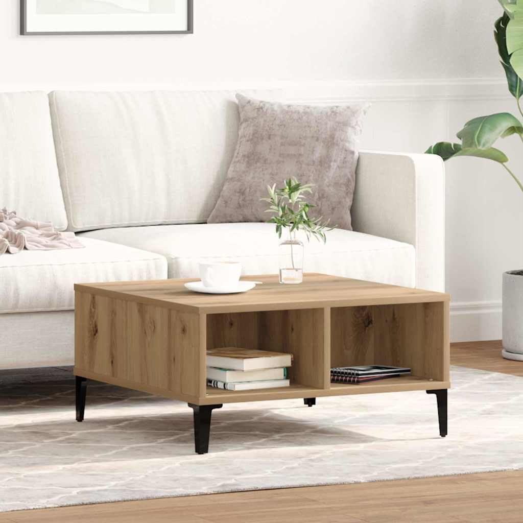 Mesa de centro Artisan roble 60 x 60 x 30 cm robusta mesa de madera con estante diseño moderno para salón sofá auxiliar pequeño compacto