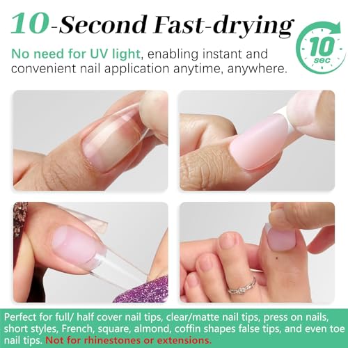 Image of Nail Glue for Press Ons 10g & 5ml 2 in 1 Remover Pen Set, No Lamp Needed Long Lasting 28+ Days, Quick Drying Semi Solid Glue, Gentle Removal Fake Acrylic Nail Tips No Gel Polish Base Coat