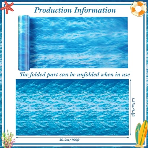 Image of Irenare 1 Roll Ocean Plastic Tablecloth 54 Inch x 100 ft Blue | Water Waves Print, Disposable Table Cover for Under the Sea Theme Decoration Beach Pool Party, Birthday Baby Shower Supplies