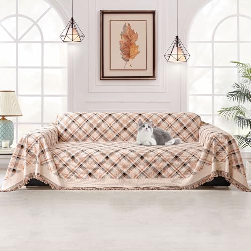 jianyana Sofa Covers Soft Durable Reversible Chenille Sofa Slipcover Couch Covers Modern Plaid Universal Furniture Protector for 1 2 3 4 Seater Sofa Loveseat L-shape Corner Futon Sofas