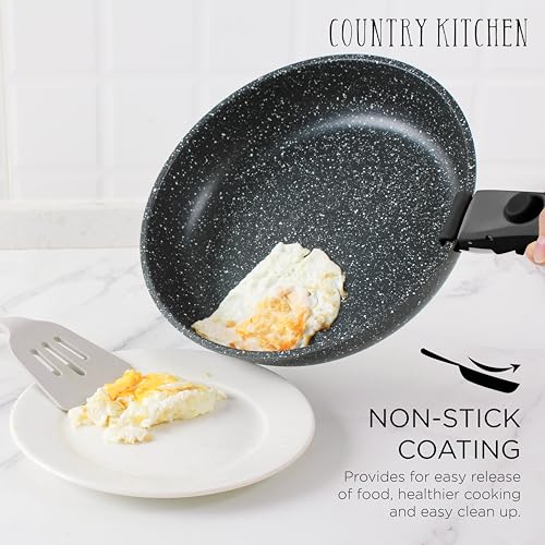 Image of Country Kitchen Cookware Set with Removable Handle, Oven & RV Safe Pots and Pans Set, Black, Deluxe Larger Set