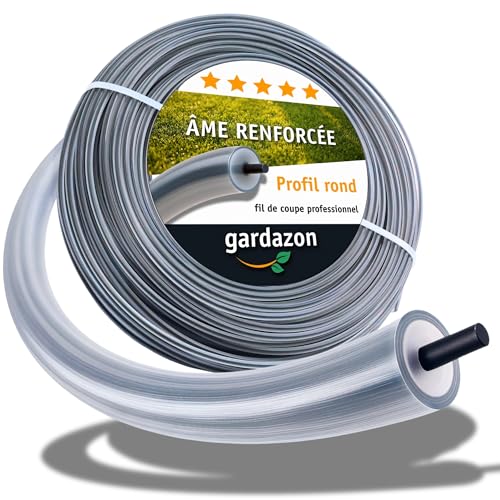Gardazon Fil de débroussailleuse 2mm renforce 50m (Ronde) - Attention - Extrêmement résistant - Fil Coupe Bordure - Fil pour Rotofil - Bobine de Fil debroussailleuse incassable