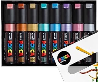 Posca - PC-8K - Paint Marker Art Pens - 8mm Chisel Tip - Metallic Set of 8 in Gift Box