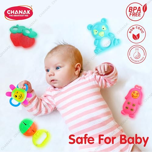 Image of Chanak Baby Kinder Rattle Set for 0-6 Months Old Baby, Non-Toxic, 100% BPA Free, Infant Grab, Spin & Shake Rattles, Colorful Rattles with 6 Pcs, Early Educational Sensory Toy, BIS Approved