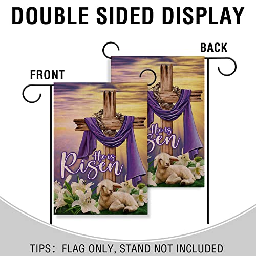 Artofy He Is Risen Lamb Lily Flower Easter Home Decorative Garden Flag, House Yard Religious Cross Faithful Sheep Outside Decor, Spring Farmhouse Outdoor Small Burlap Decoration Double Sided 12 X 18 #TOP3