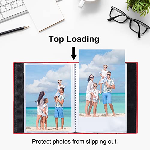 Image of Vienrose Small Photo Album 4x6 Holds 52 Photos, 2 Pack Mini Leather Photo Album with Cover Window, Acid-Free Baby Picture Album for Wedding, Family, Travel & Gift Keepsake, Red