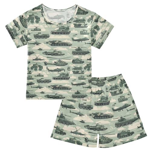 Vdsrup Army Vehicles Summer Pajamas Set Short Cotton Sleepwear 2 Piece Unisex 5Y
