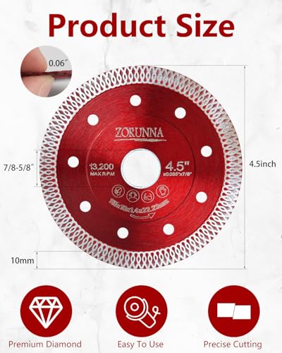 Zorunna 061-Z 4.5 Inch Diamond Blade For Angle Grinder, Super Thin Tile Saw Blades thumb #4