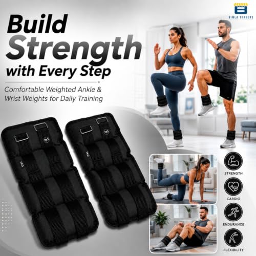 Image of Btag Solid Neoprene Ankle & Wrist Weights (1 kg x 2 Pcs) | Adjustable Strap | Unisex Leg & Arm Weight Cuffs for Gym, Workout & Training (Balck)