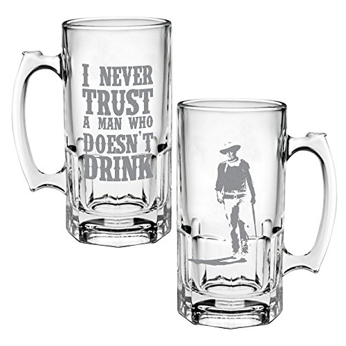 Vandor John Wayne Never Trust A Man 16 Ounce Glass Stein, Clear