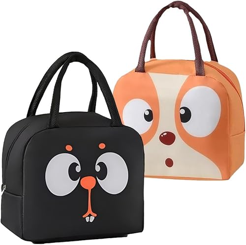 2P Portable Lunch Bag Bento Bag Cartoon Lunchbag Insulated Cooler Bag Lunch Box Tote Bag Picnic Handbag Leak-Proof Lunch Organizer, For Adults & Kids - Yellow/Black
