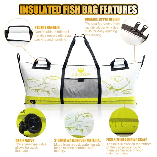 Bolsa aislante para pescado CWSDXM, 60'' impermeable con válvula de drenaje y cierre resistente, bolsa para pesca en barco, kayak y mar abierto, mantiene fresco hasta 48 horas miniatura 2