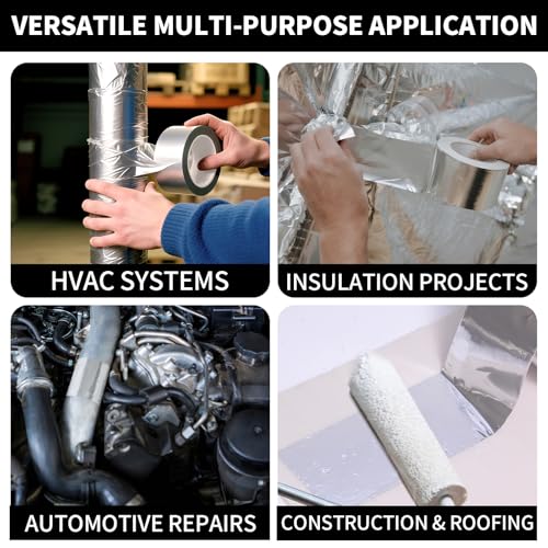Image of Aluminum Foil Tape Heavy Duty 2 Inch x 22 Yards(3.9 mil), High Temp Waterproof HVAC Tape, Silver Insulation Adhesive for Ductwork, Sealing, Dryer Vent, Furnace, AC, Pipe Repair