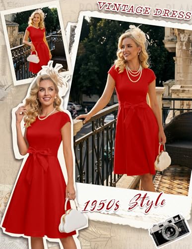 Image of Dressystar Women's Vintage 1950s A Line Cap Sleeve Cocktail Party Dress