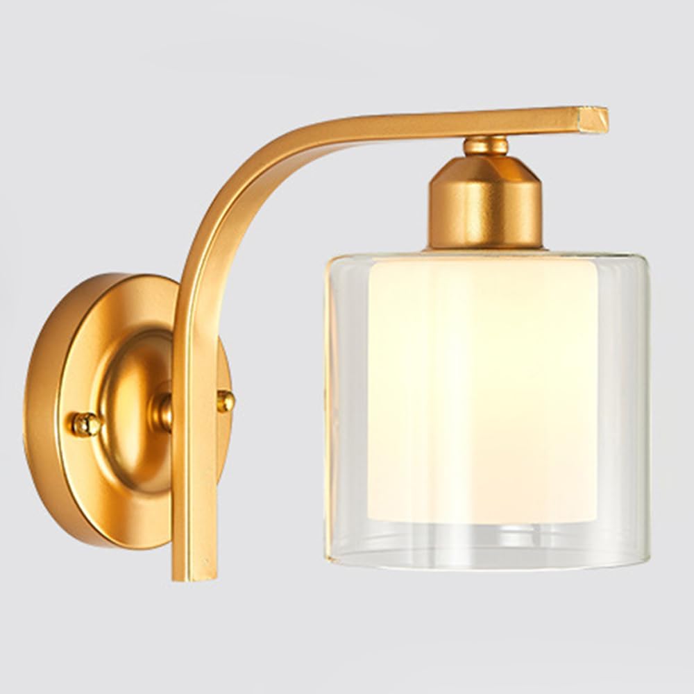 Mjsdjof Glass Wall Lamp Gold Finish Wall Mount Light Indoor Accents Sonces Wall Lighting Nordic Modern Wall Lamps for Bedroom Bedside, Study, Living Room, Corridor, E27 Socket