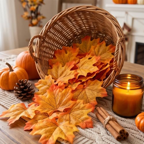 800 PCS 8cm/3.1inch Artificial Maple Leaves 8 Colors Fall Leaves Decor - image 7