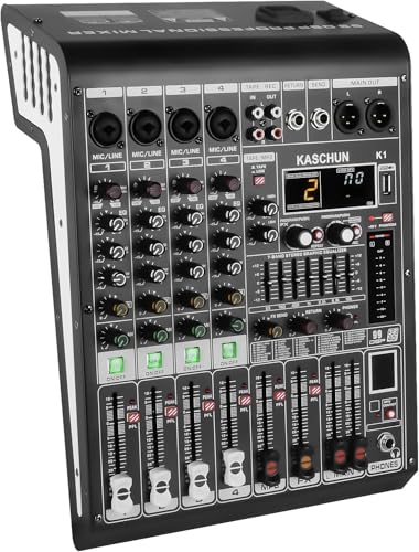 KASCHUN K1 4-Channel Professional Audio Mixer with 99 Bit DSP, XLR Microphone Jack, 48V Phantom Power, Stereo RCA Input/Output - Sound Board Console for PC Recording