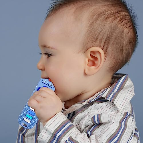 Baby Teether Chew Toys Set For 0-6 Months Bpa Free, Soft Remote Control Shape Baby Teething Toys Gift (Blue) #TOP7