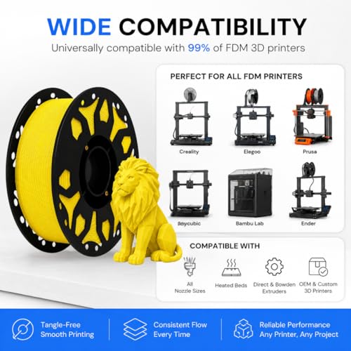 Image of FILAMONT PLA+ 3D Printer Filament 1.75mm, High Strength & Low Warp Printing Material, Dimensional Accuracy ±0.02mm, Vacuum Sealed with Desiccant, 1kg Spool (Yellow)