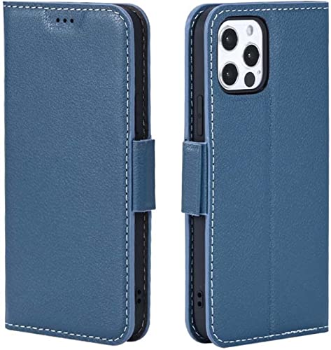 Étui iPhone 12 Pro Max cuir bleu avec dragonne pour éviter les chutes