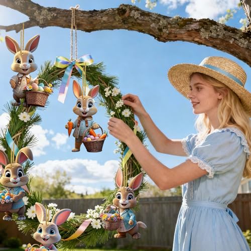 Acryl Osterhasen zum Aufhängen,2D Osterschmuck für Drinnen und Draußen,Osterdeko Hasen,Osteranhänger Frühlingsdeko,Kleines Ostergeschenk (10, Braun)