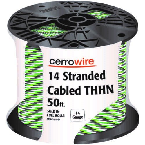 CERRO 112-341253B Feet Stranded Cabled Thhn Black, White and Green Wire, 50-Foot, 14-Gauge