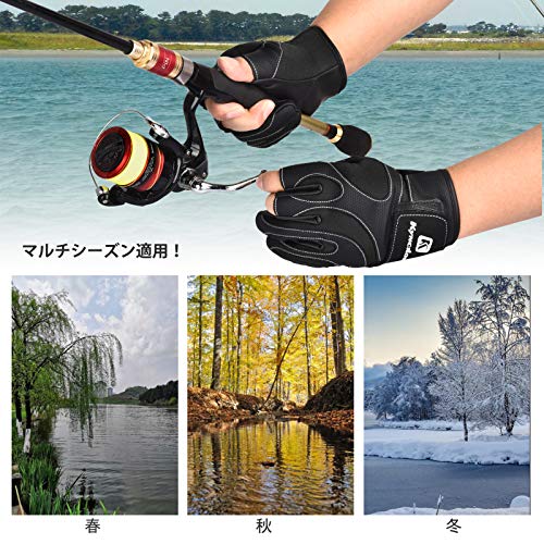 ColorGo フィッシンググローブ 3本切り 釣り 手袋 防寒 防水 防風 スポーツ アウトドア 釣りグローブ 春秋冬用 釣りタオル付き メンズ レディース 男女兼用 (M, ブラック) 6枚目