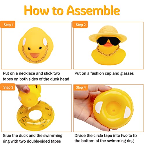 Image of wonuu Car Rubber Duck, Yellow Duck Decoration Dashboard with Sun Hat Swim Ring Necklace Sunglasses for Car Dashboard Decorations, Pink White Cowboy hat-Pink