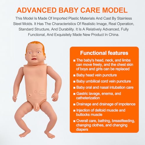 Image of Infant Patient Care Manikin - Premium Medical Model for Intubation, Gastric Lavage, Enema, & Catheterization Training Multifunctional Infant Human Simulator for Student /EMT Education