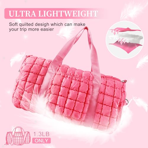 Image of Quilted Travel Duffle Bag Gym Bag for Women,Large Puffer Duffle Weekender Bag with Compartment,Workout Overnight Carry on Organizer Bag Duffle Bag for Airplane Travel(Pink)