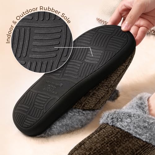 Image of Slippers for Women Fuzzy House Slip on Indoor Outdoor Bedroom Home Shoes | Furry Fleece Lined Ladies Comfy Memory Foam Female Anti-Skid Rubber Hard Sole