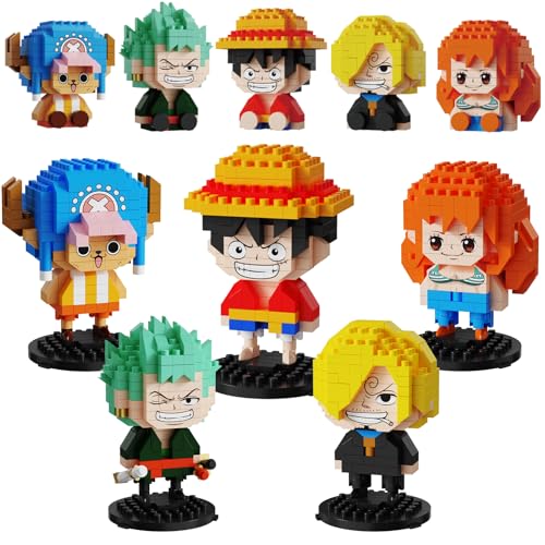 Image of 5 Pirate Figures Brick Mini Headz Building Toy, 5 Cute Main Straw Hat Crew Pirate Figures Characters Merch Piece One Micro Blocks Set Ideal Valentine's Day Gift for Fans, Adult, Teen 14+ (1025PCS)