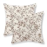 GOLIANDA Brown Pillow Covers 18x18 Set of 2 Brown and Cream Floral Chinoiserie Throw Pillows Vintage Rustic Toile Flower Decorative Pillow Cases Outdoor Chinoiserie Decor Cushion Case for Couch Sofa