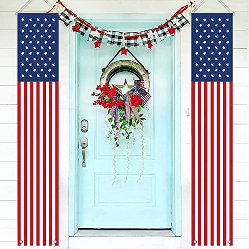 4th of July Decorations Outdoor - Hanging American Flag Banners Stars and Stripes Porch Sign -Patriotic Decor Party Supplies for July Fourth Memorial Day Independence Labor - Red White Blue (2 Pcs)